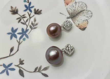 One-Of-A-Kind 12x15 mm AAA Very Rare Natural Dark Mauve Genuine Edison Pearl Pendant W/925 Sterling Silver Diamond Shape Design #1926-B