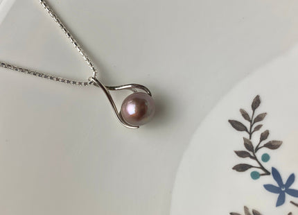 AAA Very Rare Natural Dark Mauve Pink Genuine Edison Pearl Pendant W/925 Sterling Silver Cage Design #PD0012