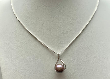 AAA Very Rare Natural Dark Mauve Pink Genuine Edison Pearl Pendant W/925 Sterling Silver Cage Design #PD0012