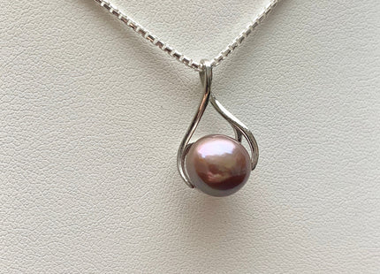 AAA Very Rare Natural Dark Mauve Pink Genuine Edison Pearl Pendant W/925 Sterling Silver Cage Design #PD0012