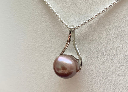 AAA Very Rare Natural Dark Mauve Pink Genuine Edison Pearl Pendant W/925 Sterling Silver Cage Design #PD0012