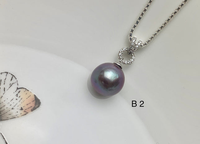 One-Of-A-Kind 11 mm AAA Very Rare Natural Dark Mauve Genuine Edison Pearl Pendant W/925 Sterling Silver V Shape Design Jewelry #1928-B