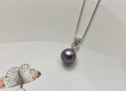One-Of-A-Kind 11 mm AAA Very Rare Natural Dark Mauve Genuine Edison Pearl Pendant W/925 Sterling Silver V Shape Design Jewelry #1928-B