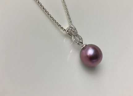 One-Of-A-Kind 11 mm AAA Very Rare Natural Dark Mauve Genuine Edison Pearl Pendant W/925 Sterling Silver V Shape Design Jewelry #1928-B