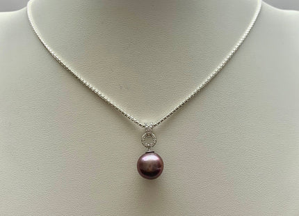 One-Of-A-Kind 11 mm AAA Very Rare Natural Dark Mauve Genuine Edison Pearl Pendant W/925 Sterling Silver V Shape Design Jewelry #1928-B