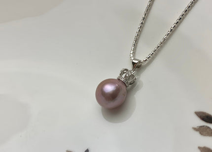One-Of-A-Kind 11-12 mm AAA Very Rare Natural Dark Mauve Genuine Edison Pearl Pendant W/925 Sterling Silver Crown Shape Design #10371-B