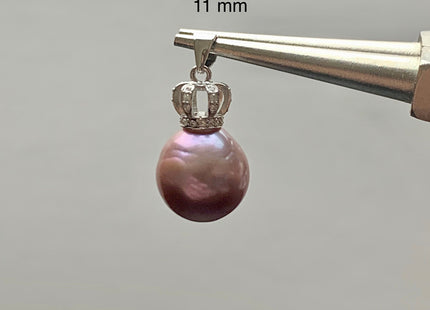 One-Of-A-Kind 11-12 mm AAA Very Rare Natural Dark Mauve Genuine Edison Pearl Pendant W/925 Sterling Silver Crown Shape Design #10371-B