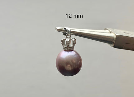 One-Of-A-Kind 11-12 mm AAA Very Rare Natural Dark Mauve Genuine Edison Pearl Pendant W/925 Sterling Silver Crown Shape Design #10371-B