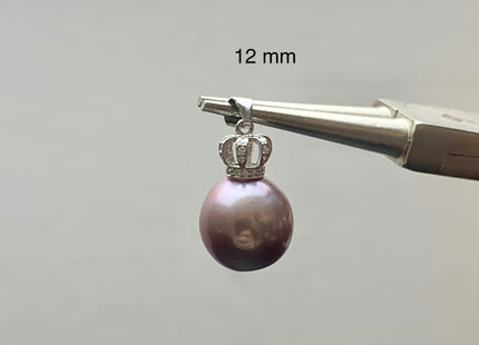 One-Of-A-Kind 11-12 mm AAA Very Rare Natural Dark Mauve Genuine Edison Pearl Pendant W/925 Sterling Silver Crown Shape Design #10371-B