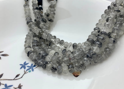 8mm 9mm 10mm AAA Gorgeous 100% Natural Black Rutilated Quartz Faceted Rondelle Gemstone Beads Top Quality Black Rutile Quartz 8 Inches# 2481
