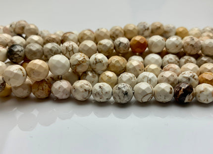 4mm 6mm 8mm 10mm Faceted Round Golden Creamy White Magnesite Gemstone Beads White Turquoise Loose Beads 15.5 Inches Strand #2650