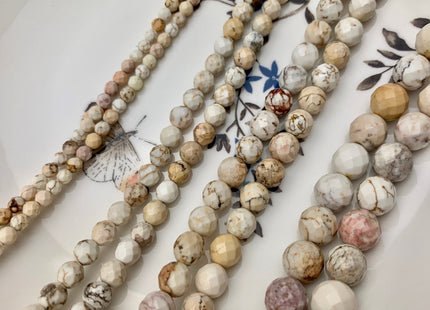 4mm 6mm 8mm 10mm Faceted Round Golden Creamy White Magnesite Gemstone Beads White Turquoise Loose Beads 15.5 Inches Strand #2650