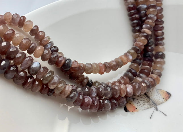 6mm 8mm 9mm AAA Gorgeous 100% Natural Chocolate Moonstone Faceted Rondelle Gemstone Beads Top Quality Moonstone Beads 8 Inches Strand # 2480
