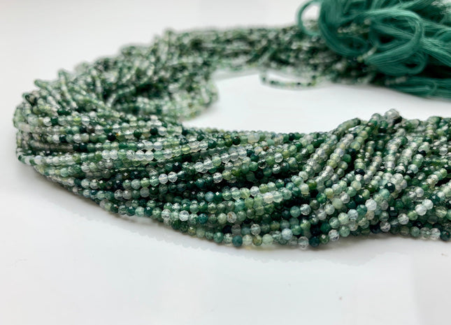 2.5 mm Faceted Round Tiny Moss Agate Gemstone Beads 13 Inches Strand #2502