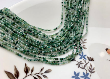 2.5 mm Faceted Round Tiny Moss Agate Gemstone Beads 13 Inches Strand #2502