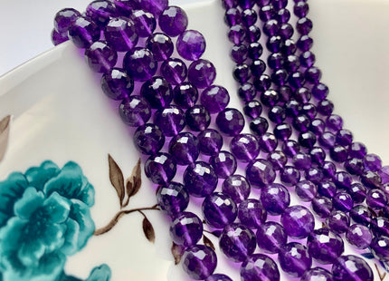 6mm 7mm 8mm 10mm AAA Top Quality 100% Natural Color Faceted Round Amethyst Gemstone Beads Genuine Amethyst Beads 8 Inches Strand #2655
