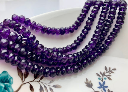 6mm 7mm 8mm AAA Top Quality 100% Natural Faceted Rondelle Amethyst Gemstone Beads Genuine Natural Amethyst Beads 8 Inches Strand #2082