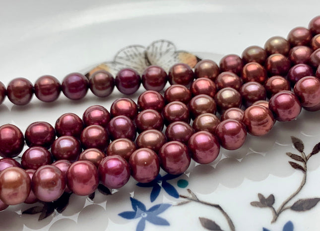 6.5-7 mm AAA Ultra Dark Dusty Rose Semi Round Freshwater Pearls, Genuine Semi Round Freshwater Pearls #1313