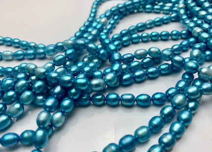 5x7 mm Cyan Blue color Rice / Oval Freshwater Pearls Genuine Freshwater Pearls Beads Cultured Freshwater Pearls Limited Edition Color #1137