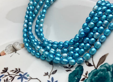 5x7 mm Cyan Blue color Rice / Oval Freshwater Pearls Genuine Freshwater Pearls Beads Cultured Freshwater Pearls Limited Edition Color #1137