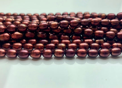 5.5x7-8 mm AAA Merlot Red Color Rice/Oval Shape Freshwater Pearl Beads Genuine Freshwater Rice Pearls Burgundy Red Color High Luster #1942