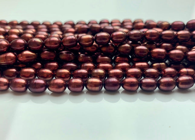 5.5x7-8 mm AAA Merlot Red Color Rice/Oval Shape Freshwater Pearl Beads Genuine Freshwater Rice Pearls Burgundy Red Color High Luster #1942