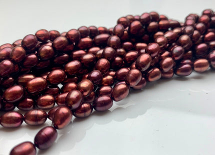5.5x7-8 mm AAA Merlot Red Color Rice/Oval Shape Freshwater Pearl Beads Genuine Freshwater Rice Pearls Burgundy Red Color High Luster #1942