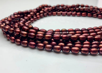 5.5x7-8 mm AAA Merlot Red Color Rice/Oval Shape Freshwater Pearl Beads Genuine Freshwater Rice Pearls Burgundy Red Color High Luster #1942