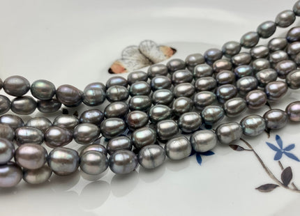 7x9 mm AA Rare Abalone Gray Color Rice Oval Shape Freshwater Pearl Beads Genuine Gray Color High Luster Freshwater Rice Pearls #1944