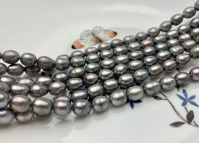 7x9 mm AA Rare Abalone Gray Color Rice Oval Shape Freshwater Pearl Beads Genuine Gray Color High Luster Freshwater Rice Pearls #1944