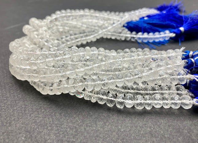 6mm 7mm 8mm AAA Top Quality 100% Natural Faceted Rondelle Clear Quartz Gemstone Beads Genuine Clear Quartz Beads 8 Inches Strand #2518