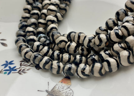 6mm 8mm 10mm 12mm AAA DZI Tibetan Agate Faceted Round Gray And Black Wave Line Tibetan Agate Gemstone Loose Beads #2571