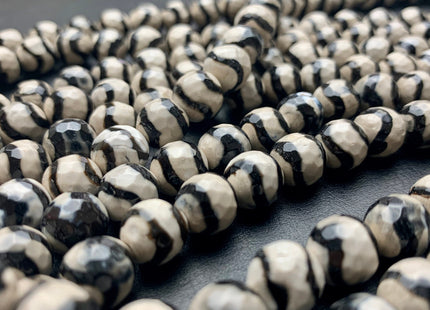 6mm 8mm 10mm 12mm AAA DZI Tibetan Agate Faceted Round Gray And Black Wave Line Tibetan Agate Gemstone Loose Beads #2571