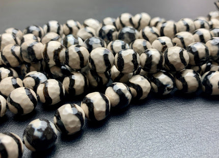 6mm 8mm 10mm 12mm AAA DZI Tibetan Agate Faceted Round Gray And Black Wave Line Tibetan Agate Gemstone Loose Beads #2571