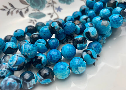 12mm Faceted Round Fire Agate Gemstone Beads Heat Treated Multi Turquoise Blue Color Natural Gemstone Agate 15.5 Inches Strand #2678