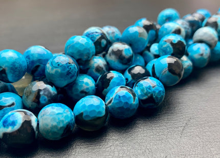 12mm Faceted Round Fire Agate Gemstone Beads Heat Treated Multi Turquoise Blue Color Natural Gemstone Agate 15.5 Inches Strand #2678