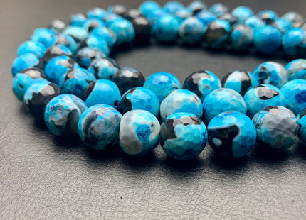 12mm Faceted Round Fire Agate Gemstone Beads Heat Treated Multi Turquoise Blue Color Natural Gemstone Agate 15.5 Inches Strand #2678