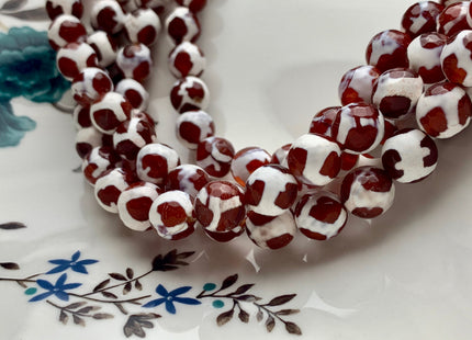 8mm 10mm AAA DZI Tibetan Agate Faceted Round Orange Brown And White Football Tibetan Agate Gemstone Loose Beads #2675