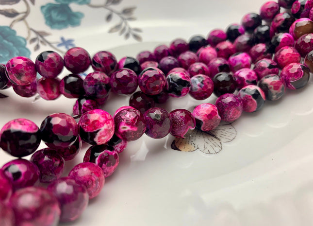 BEST DEAL 10 mm Faceted Round Fire Agate Gemstone Beads Heat Treated Fuchsia Pink Color Natural Gemstone Agate 15.5 Inches Strand #2670