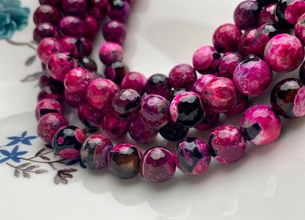 BEST DEAL 10 mm Faceted Round Fire Agate Gemstone Beads Heat Treated Fuchsia Pink Color Natural Gemstone Agate 15.5 Inches Strand #2670
