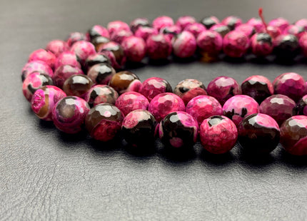 10 mm Faceted Round Fire Agate Gemstone Beads Heat Treated Fuchsia Pink Color Natural Gemstone Agate 15.5 Inches Strand #2670