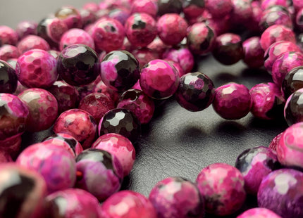 10 mm Faceted Round Fire Agate Gemstone Beads Heat Treated Fuchsia Pink Color Natural Gemstone Agate 15.5 Inches Strand #2670