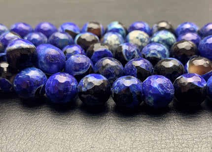 10 mm Faceted Round Fire Agate Gemstone Beads Heat Treated Purple Blue Black Color Natural Gemstone Agate 15.5 Inches Strand #2667