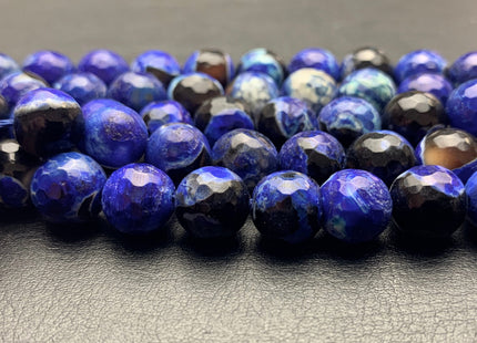 10 mm Faceted Round Fire Agate Gemstone Beads Heat Treated Purple Blue Black Color Natural Gemstone Agate 15.5 Inches Strand #2667