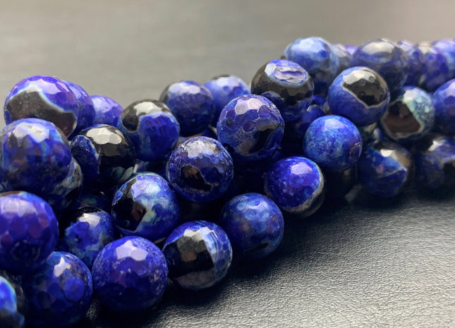 BEST DEAL 10 mm Faceted Round Fire Agate Gemstone Beads Heat Treated Purple Blue Black Color Natural Gemstone Agate 15.5 Inches Strand #2667