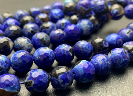 10 mm Faceted Round Fire Agate Gemstone Beads Heat Treated Purple Blue Black Color Natural Gemstone Agate 15.5 Inches Strand #2667