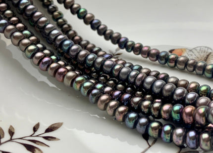 4x6.5-7 mm AAA Large Hole Dark Peacock Button Roundelle Freshwater Pearl Hole Size 2.2mm