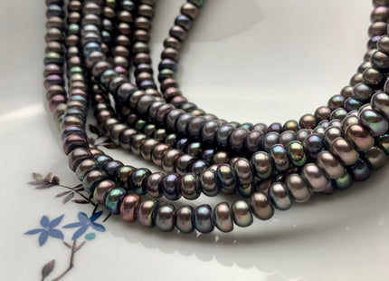 4x6.5-7 mm AAA Large Hole Dark Peacock Button Roundelle Freshwater Pearl Hole Size 2.2mm