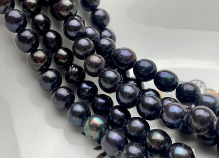 8.5-10 mm AA Large Hole Half Strand Dark Peacock Edison Freshwater Pearls Hole Size 2.1mm Genuine High Luster Black Edison Pearls #1958