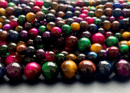 6mm 8mm 10mm AAA Smooth Round Pink Gold Green Blue Brown Yellow Tiger Eye Gemstone Beads Top Quality Mixed Color Tiger Eye Loose Beads #2679
